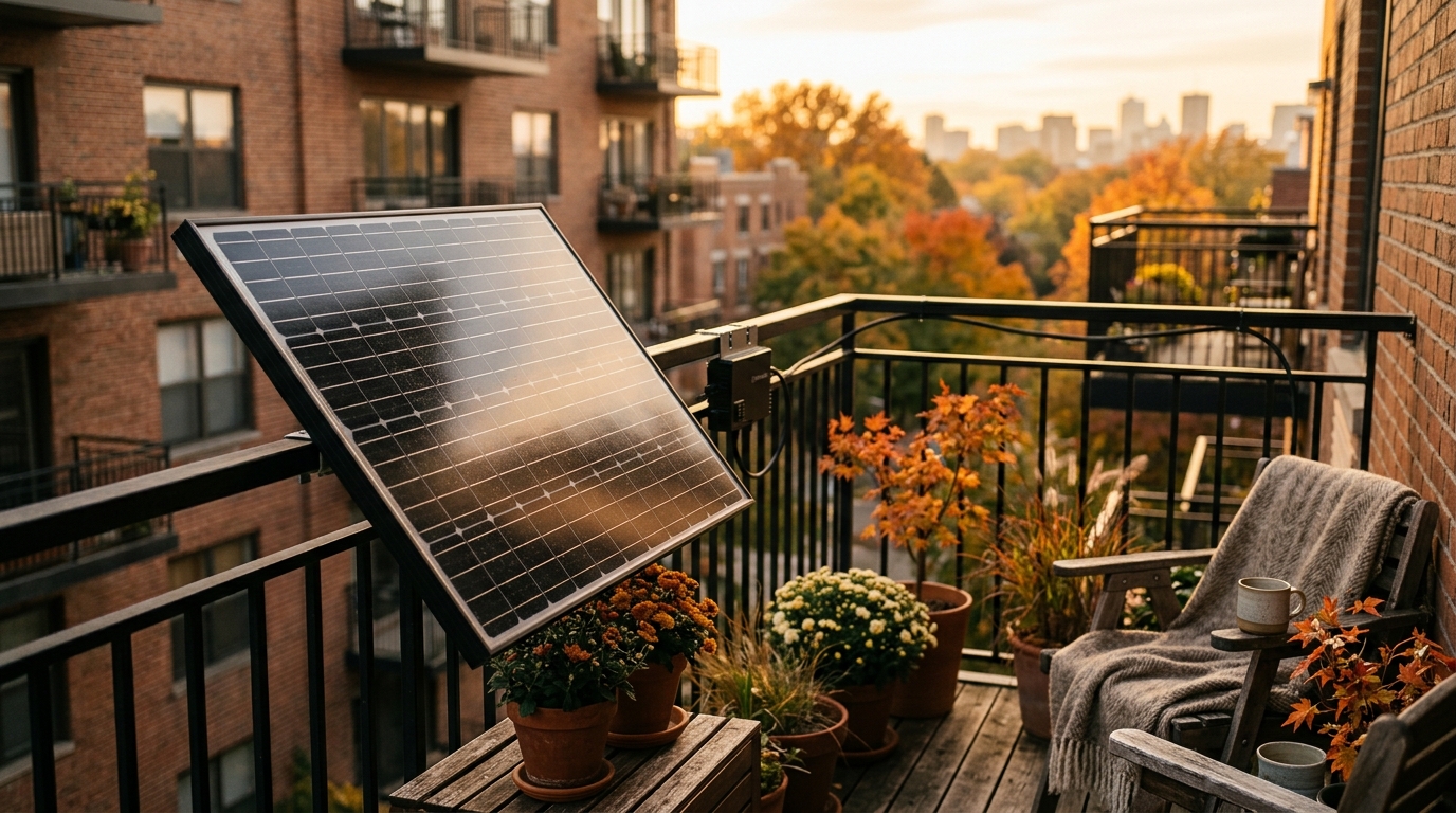 Photorealistic editorial photograph representing "Seasonal performance across Virginia" — Virginia balcony solar law guide