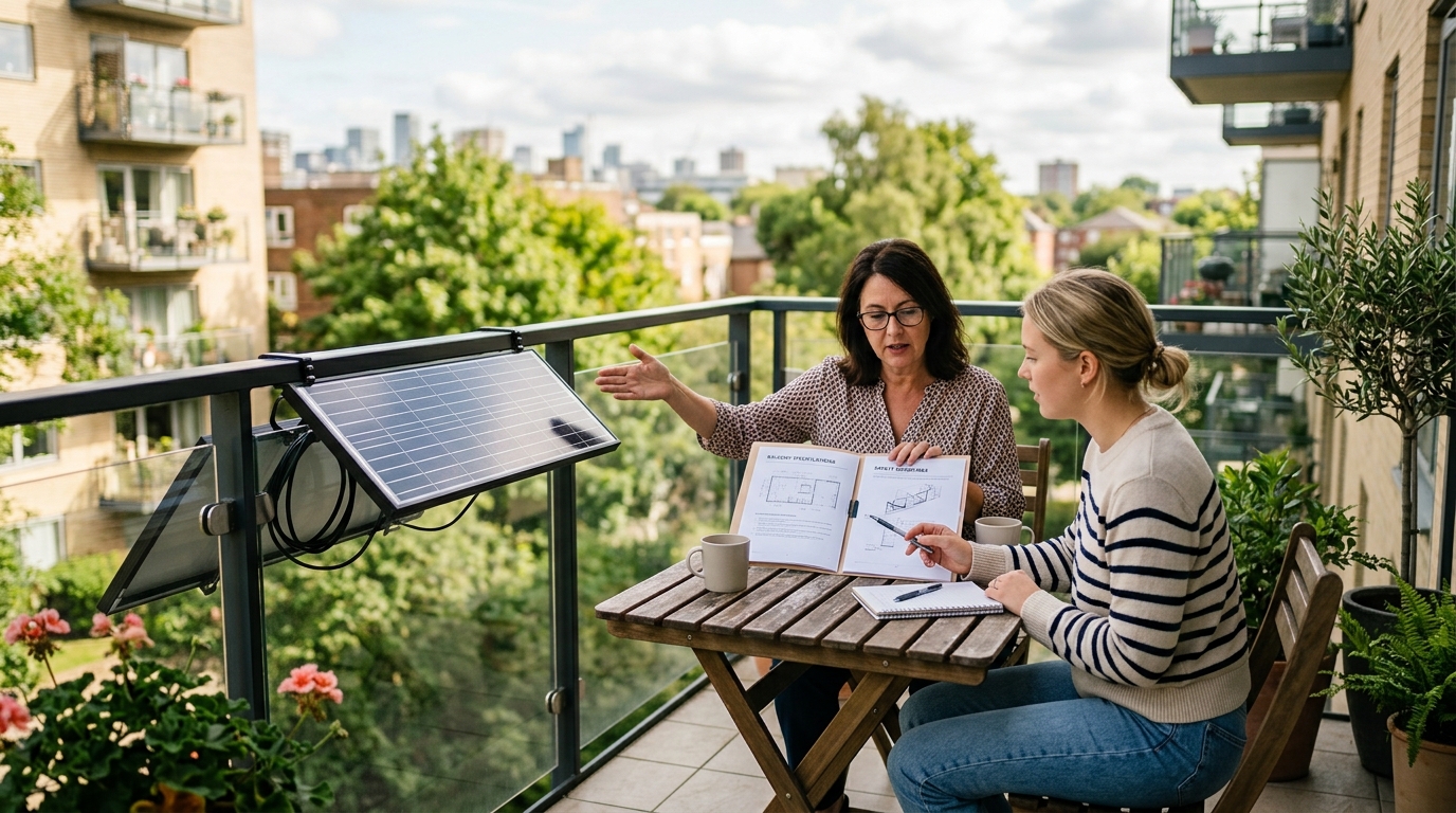 Photorealistic editorial photograph representing "What counts as a reasonable restriction?" — Virginia balcony solar law guide